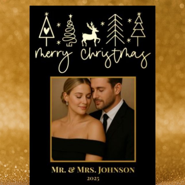 Carte De Vœux En Aluminium Gold Christmas Trees Mr & Mrs. Edition photo (Créateur téléchargé)