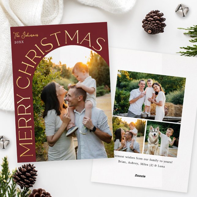 Carte De Vœux En Aluminium Gold Foil Arch Merry Christmas Photo Red (Créateur téléchargé)