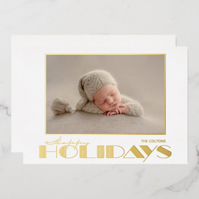 Carte De Vœux En Aluminium Gold Happy Holidays Photo (Recto/Verso)