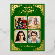 Gold Happy Holidays, quatre photos, vert, noms
