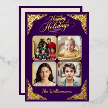 Gold Happy Holidays, quatre photos, violet, noms
