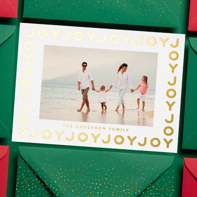 Carte De Vœux En Aluminium Gold JOY Photo de Noël Cadre blanc (Créateur téléchargé)