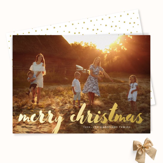 Carte De Vœux En Aluminium Gold Joyeux Noël Lettres de famille Photo (Créateur téléchargé)