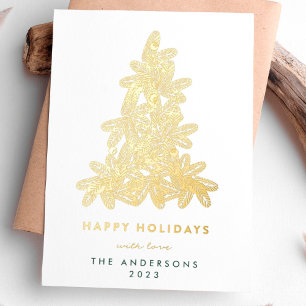 Carte De Vœux En Aluminium Gold Joyeux pin de Noël Arbre de Noël Joyeux