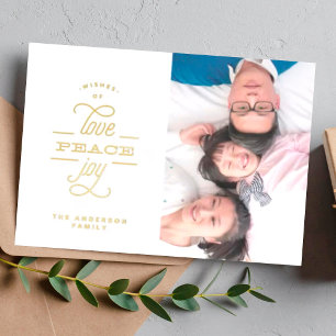 Carte De Vœux En Aluminium Gold Pressing LOVE PEACE JOY Grey Photo