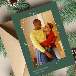 Carte De Vœux En Aluminium Gold rouge vert étoiles Cadre de Noël Photo
