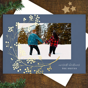 Carte De Vœux En Aluminium Gold Winter Natural Bleu Joyeux Noël Photo