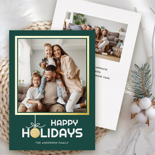 Carte De Vœux En Aluminium Golden Bauble Happy Holidays Photo Christmas Gold