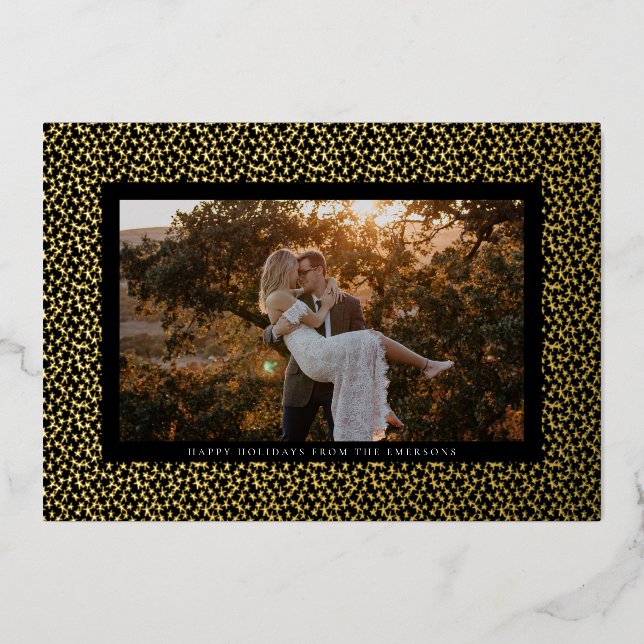 Carte De Vœux En Aluminium Golden Stars Black Boho Photo Gold (Recto)