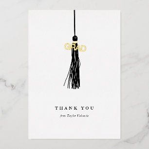 Carte De Vœux En Aluminium Graduation Black Tassel Merci Or