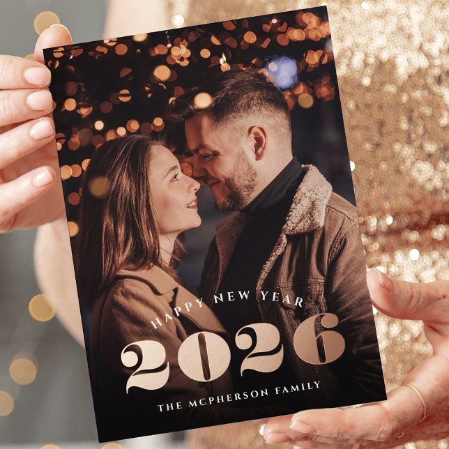 Carte De Vœux En Aluminium Grande année | Bonne année Photo Rose Gold (Créateur téléchargé)