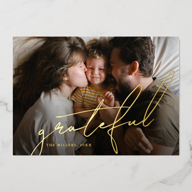 Carte De Vœux En Aluminium Grateful 2 Photo Collage Christmas (Recto)
