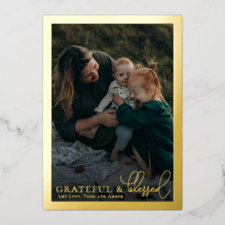 Carte De Vœux En Aluminium Grateful & Blessed Family Photo Collage Gold