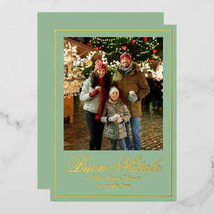 Carte De Vœux En Aluminium Green Buon Natale e Felice Anno Nuovo Script Photo