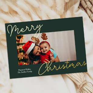 Carte De Vœux En Aluminium Green Gold Script Joyeux Noël Simple Photo
