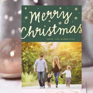 Carte De Vœux En Aluminium Green Gold Stars Joyeux Noël Lettres Photo
