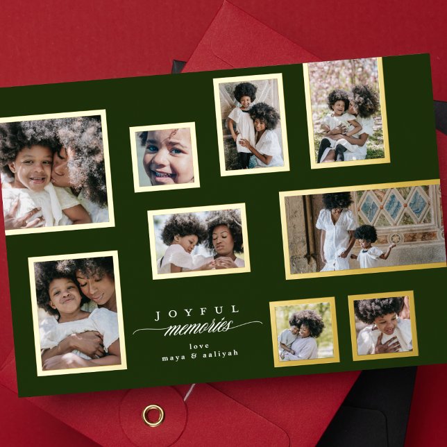 Carte De Vœux En Aluminium Green Photo Collage Moderne Moments Joyeux Cadres (Créateur téléchargé)