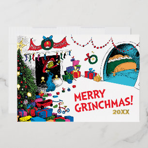 Carte De Vœux En Aluminium Grinch Classique   Grinch dans la Cheminée