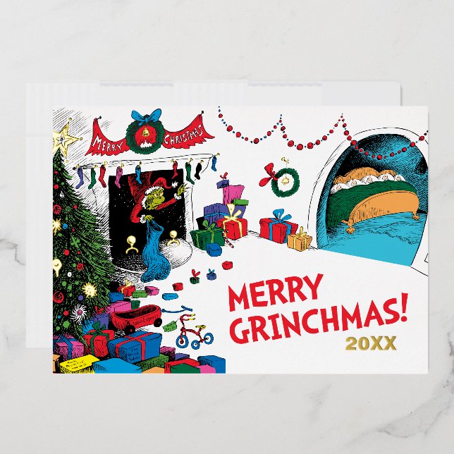 Carte De Vœux En Aluminium Grinch classique | Grinch in Chimney (Enveloppe)