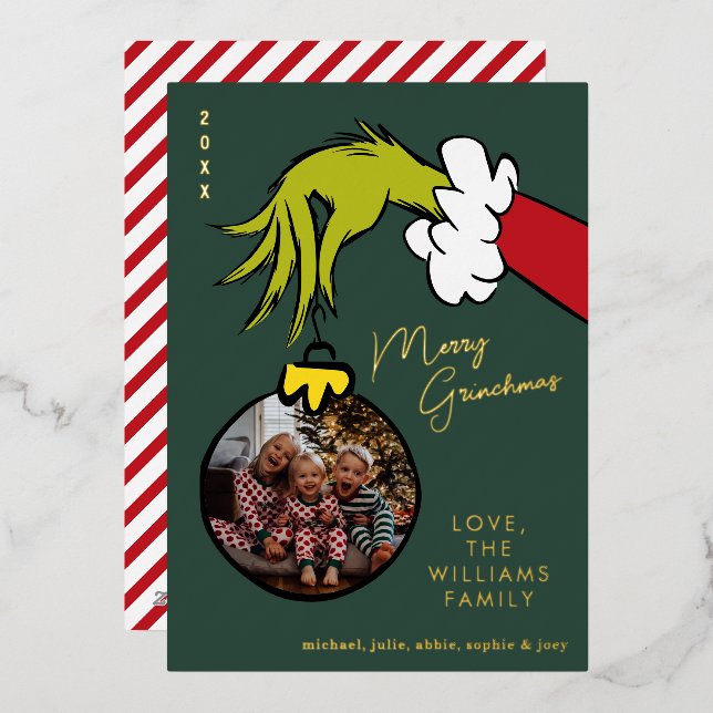 Carte De Vœux En Aluminium Grinch Joyeux Grinchmas Famille Photo Noël (Recto/Verso)