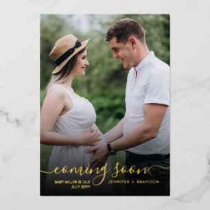 Carte De Vœux En Aluminium Grossesse faire-part Classy Or feuille superposée