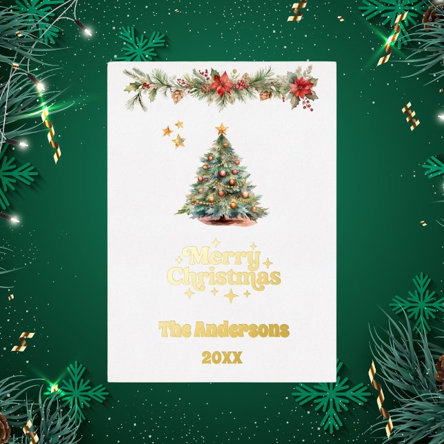 Carte De Vœux En Aluminium Guirlande de sapin de Noël or (Créateur téléchargé)