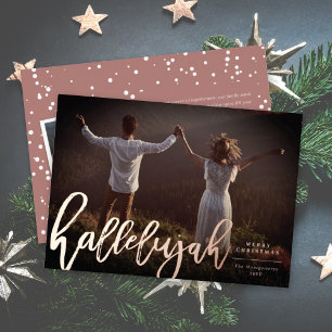 Carte De Vœux En Aluminium Hallelujah Brush Script Photo de Noël religieuse