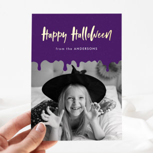 Carte De Vœux En Aluminium Halloween avec du sang pourpre coulant
