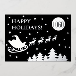 Carte De Vœux En Aluminium Happy Holidays Company Logo Santa sleigh 