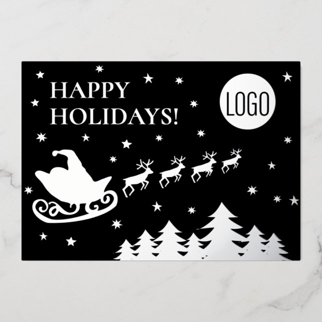 Carte De Vœux En Aluminium Happy Holidays Company Logo Santa sleigh  (Recto)