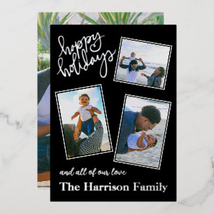 Carte De Vœux En Aluminium Happy Holidays Personnalisé 4 Photo Collage Argent