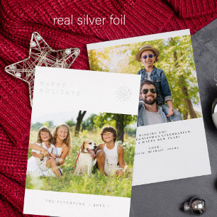 Carte De Vœux En Aluminium Happy Holidays photo minimaliste moderne argent