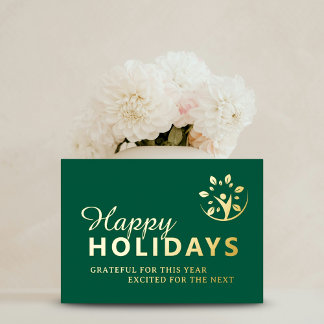 Carte De Vœux En Aluminium Happy holidays with logo business green gold