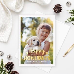 Carte De Vœux En Aluminium Happy Howlidays Modern Gold Puppy Chig Photo