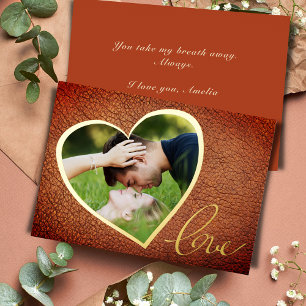Carte De Vœux En Aluminium Heart Leather Imprimer Amour Saint Valentin`s Day 