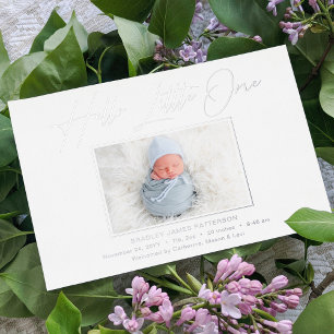 Carte De Vœux En Aluminium Hello Little One Elegant Script Photo Naissance