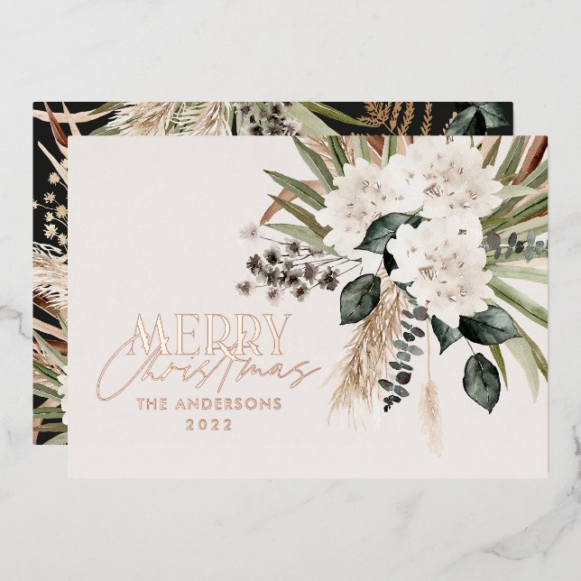 Carte De Vœux En Aluminium herbe des pampas eucalyptus bohème moderne lunatiq (Recto/Verso)
