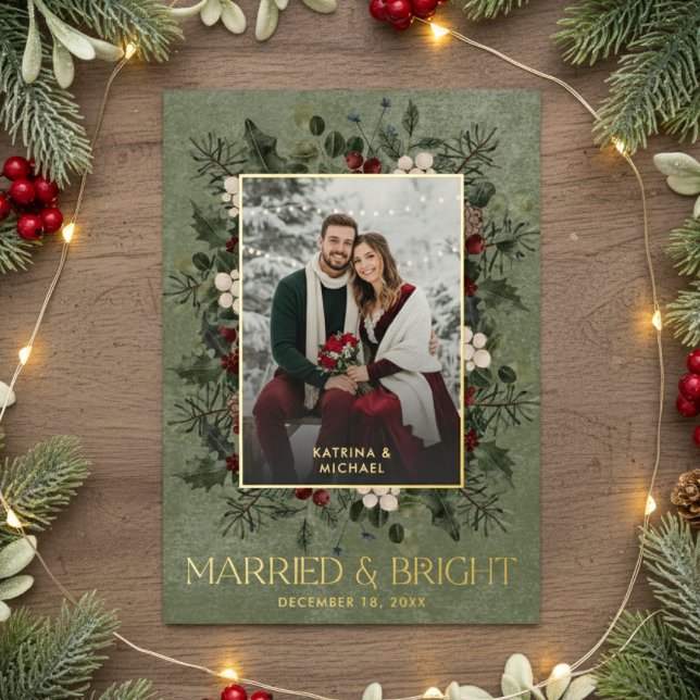 Carte De Vœux En Aluminium Holly Berries Wine Married Bright Christmas Photo (Créateur téléchargé)