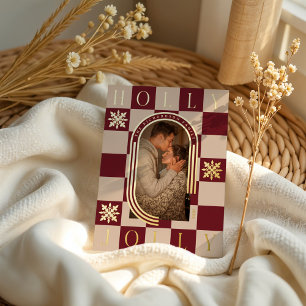 Carte De Vœux En Aluminium Holly Jolly Retro À damiers Arche de Noël Photo