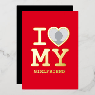 Carte De Vœux En Aluminium I Love My Girlfriend Red Gold Photo