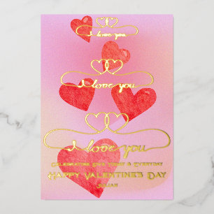 Carte De Vœux En Aluminium I Love You Pink Rainbow Watercolor Heart Valentine