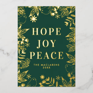 Carte De Vœux En Aluminium Illustration Hope Joy Peace Green and Gold No Phot
