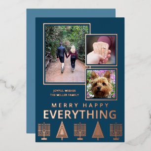Carte De Vœux En Aluminium Interfaith 3 Photo Simple Branché Navy Rose Gold