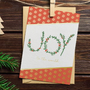 Carte De Vœux En Aluminium Joie au monde de Noël Green Wreath & Berries