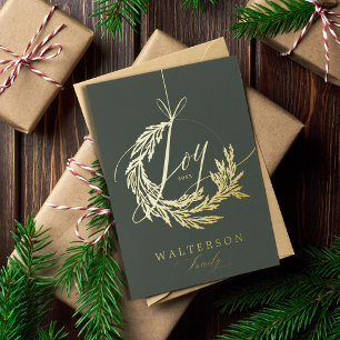 Carte De Vœux En Aluminium Joie Calligraphie Garland Wreath Family Photo