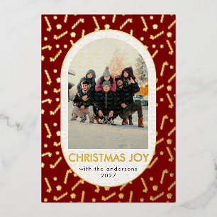 Carte De Vœux En Aluminium Joie de Noël photo en forme de canne à sucre rouge