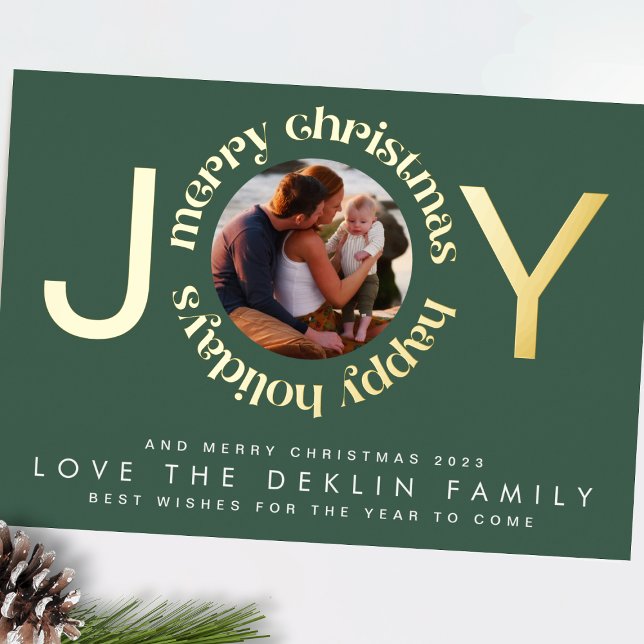 Carte De Vœux En Aluminium JOIE VERTE DE Noël moderne Photo Wreath (Créateur téléchargé)