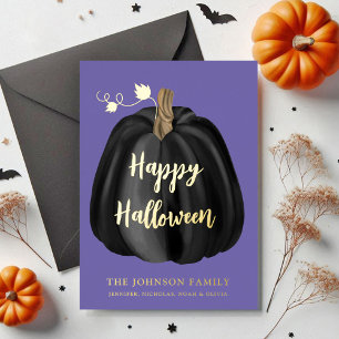 Carte De Vœux En Aluminium Joli Citrouille violet  Halloween or