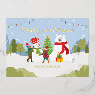 Carte De Vœux En Aluminium Joli Noël Famille Couture Or