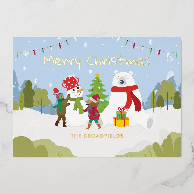 Carte De Vœux En Aluminium Joli Noël Famille Couture Or (Recto)